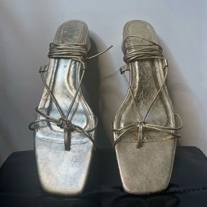 Gold Lace-up Heeled Sandals